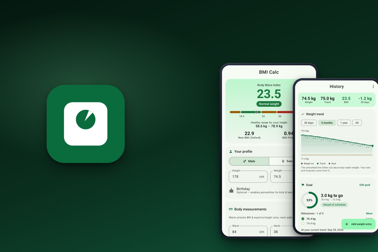 BMI Calculator: BMI, body fat and weight tracking on Android